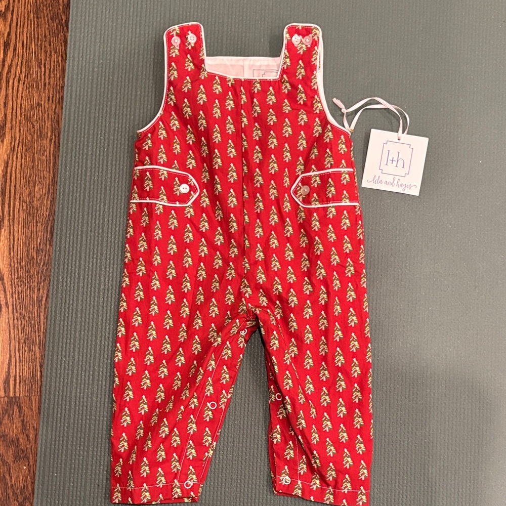 Lila and Hayes boys Christmas overalls 0-3m NWT